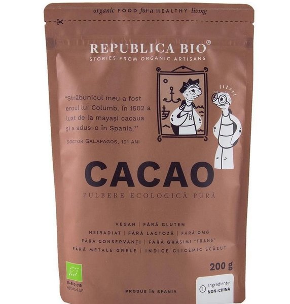 Cacao, pulbere ecologica pura Republica BIO, 200 g